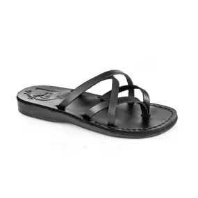 Tamar - Leather Strappy Flip Flops | Black