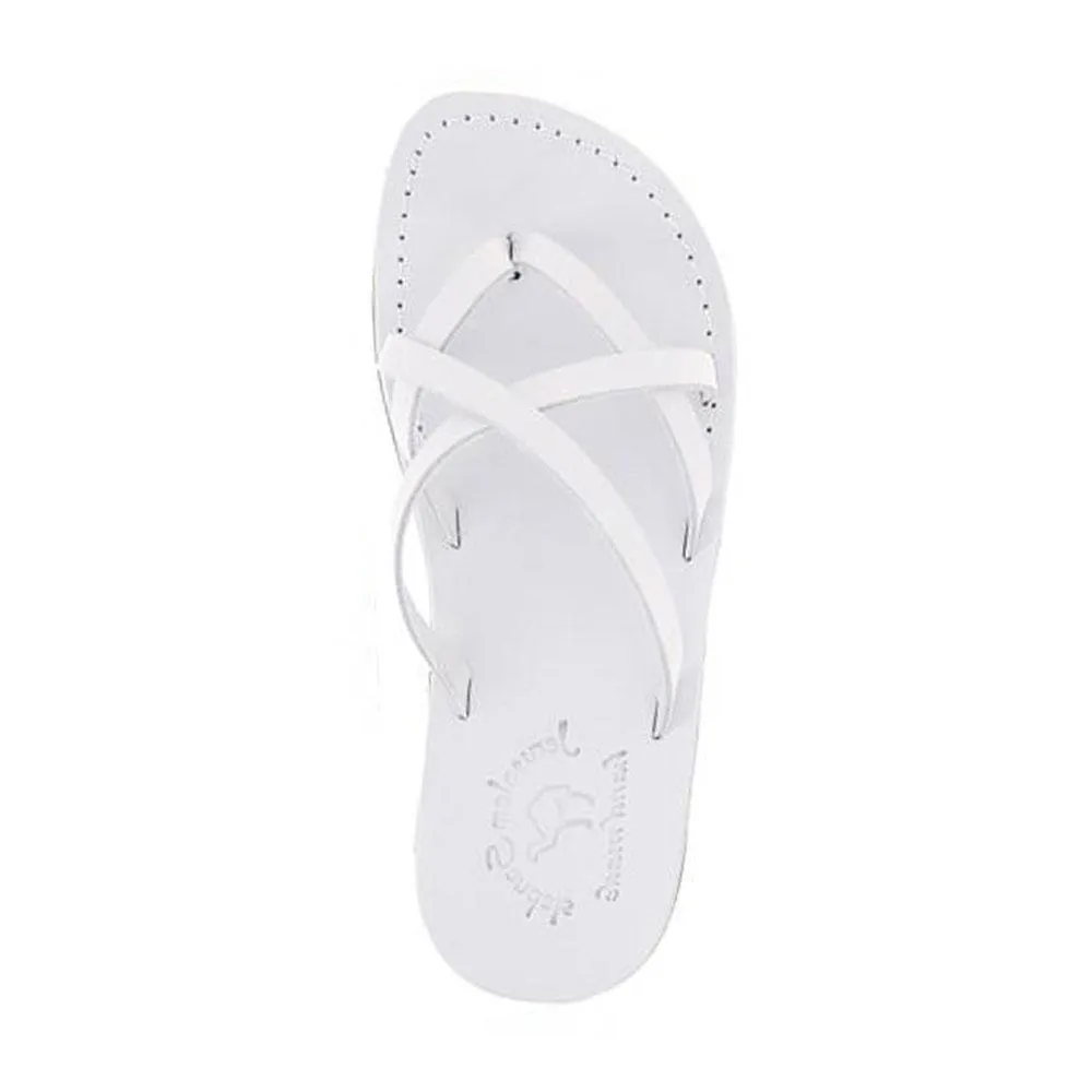 Tamar - Leather Strappy Flip Flops | White