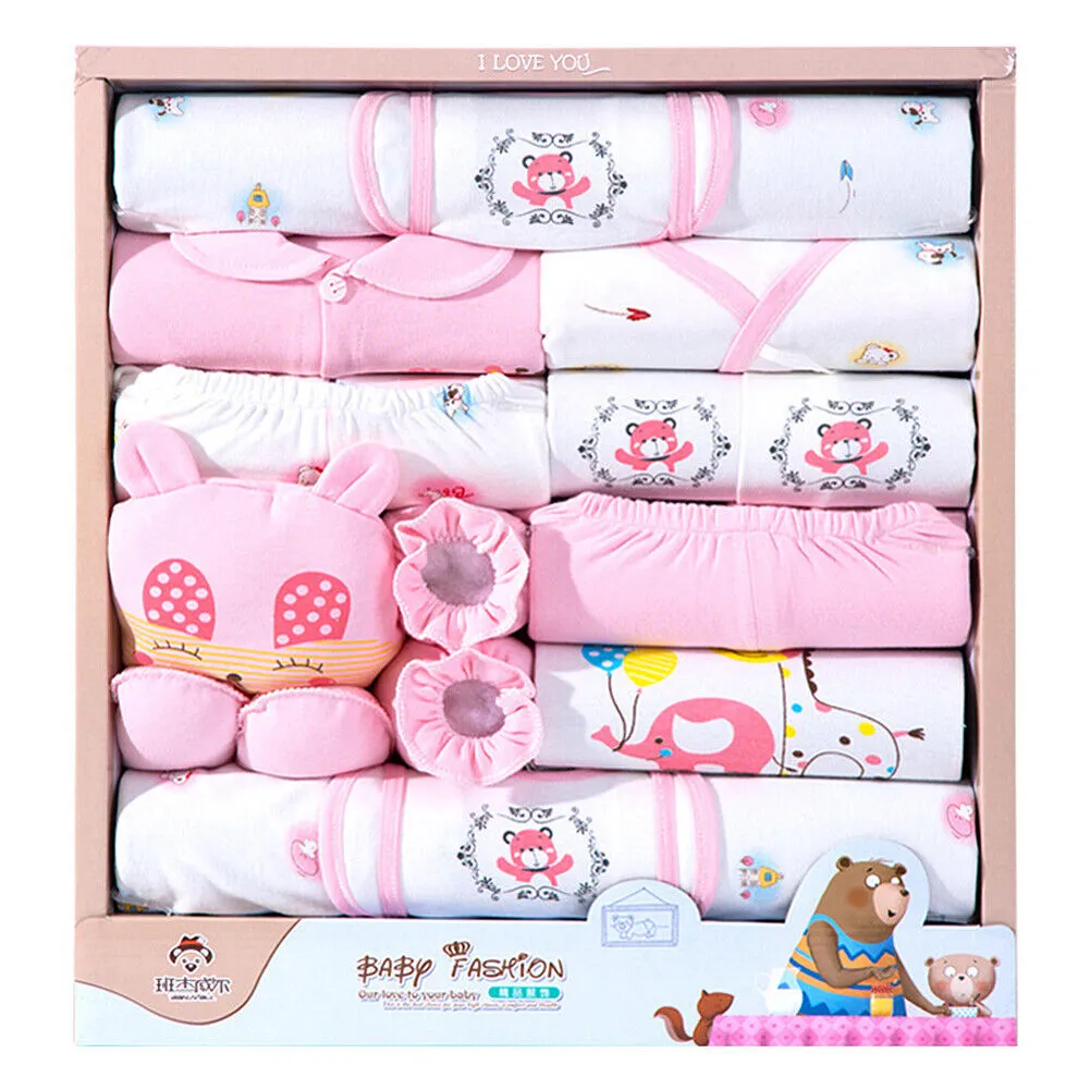 US 18 Pcs 0-6 Months Newborn Baby Boys Girls Outfit Essentials Layette Gift Set