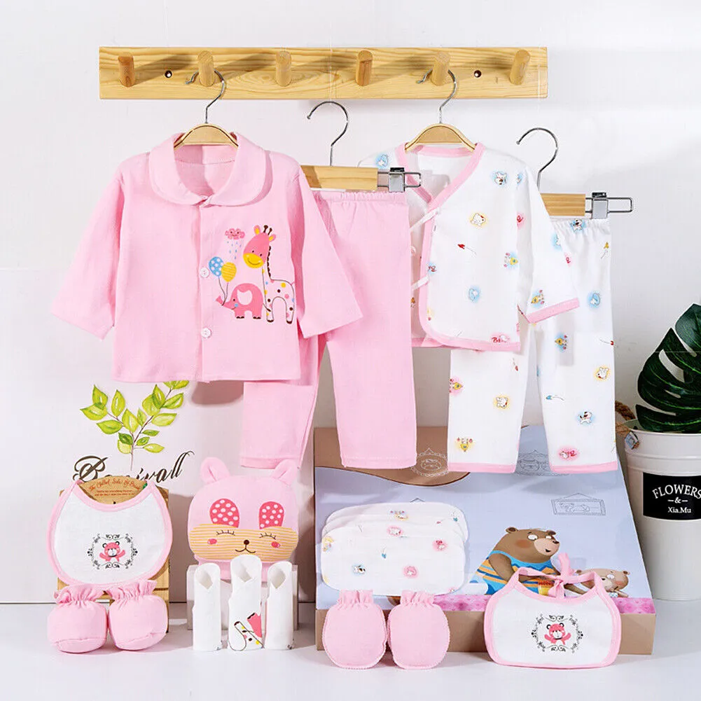 US 18 Pcs 0-6 Months Newborn Baby Boys Girls Outfit Essentials Layette Gift Set