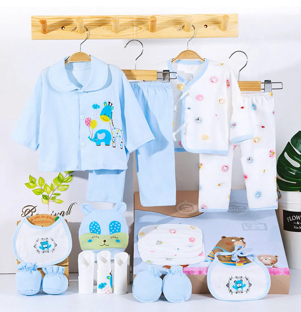 US 18 Pcs 0-6 Months Newborn Baby Boys Girls Outfit Essentials Layette Gift Set