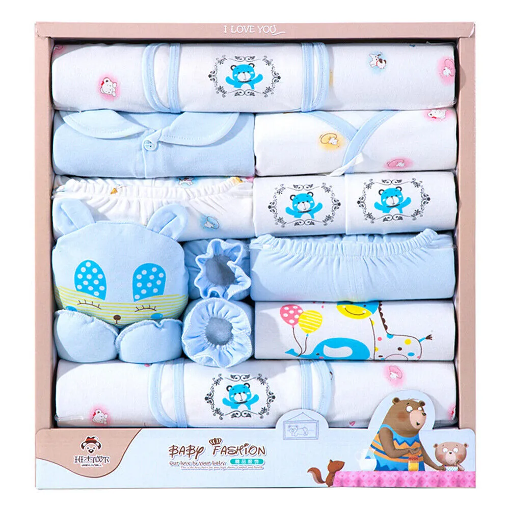 US 18 Pcs 0-6 Months Newborn Baby Boys Girls Outfit Essentials Layette Gift Set