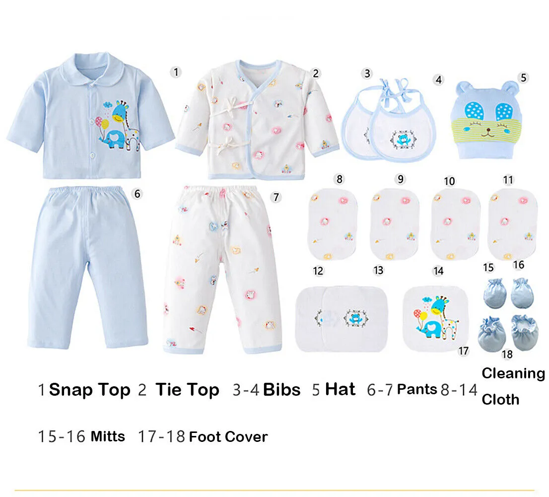 US 18 Pcs 0-6 Months Newborn Baby Boys Girls Outfit Essentials Layette Gift Set