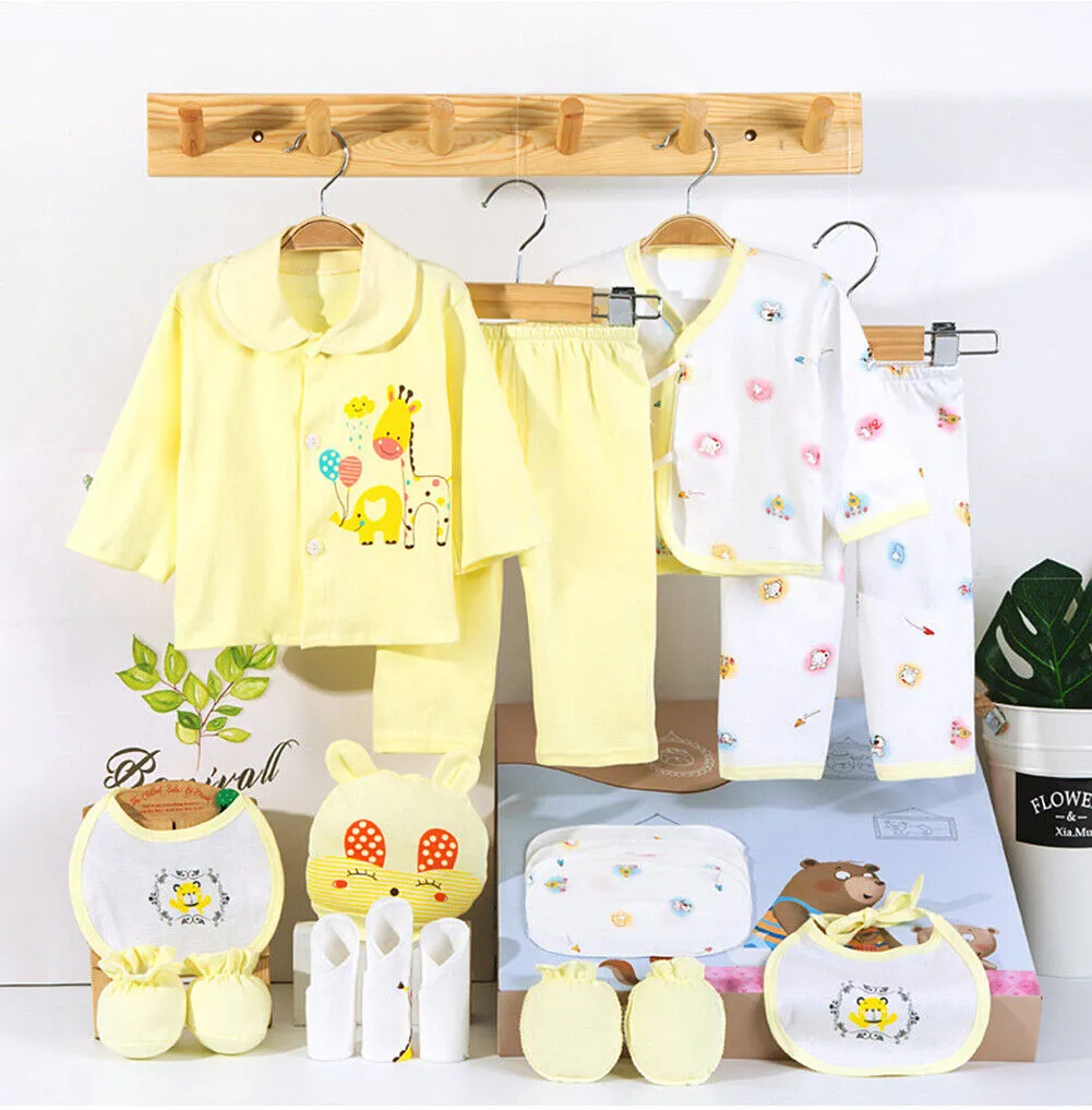 US 18 Pcs 0-6 Months Newborn Baby Boys Girls Outfit Essentials Layette Gift Set