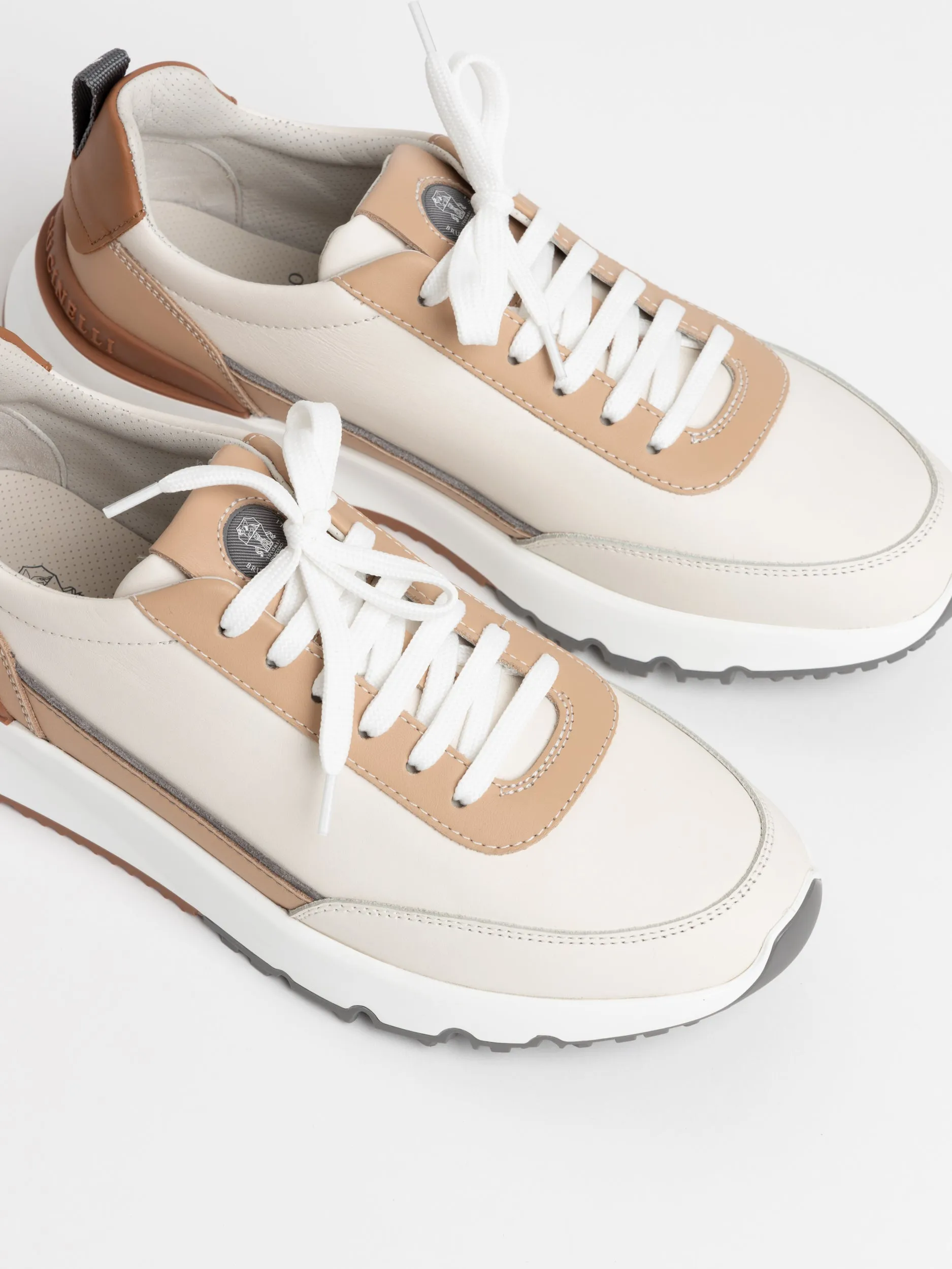 White/Brown Semi-Polished Calfskin Runners