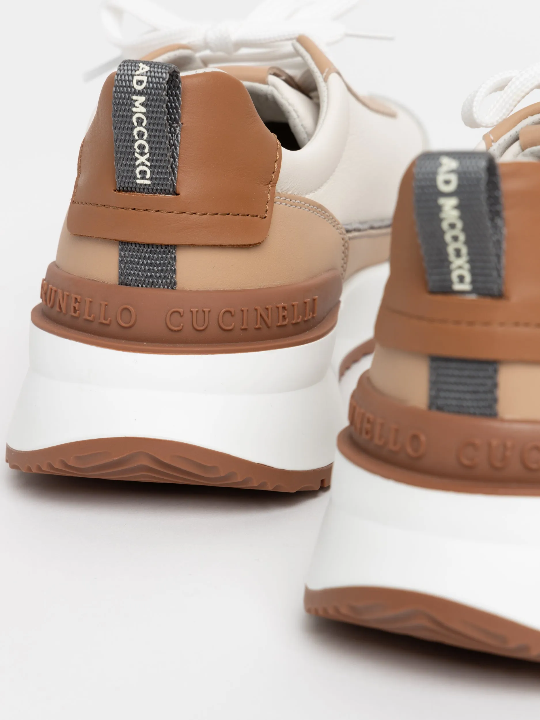 White/Brown Semi-Polished Calfskin Runners