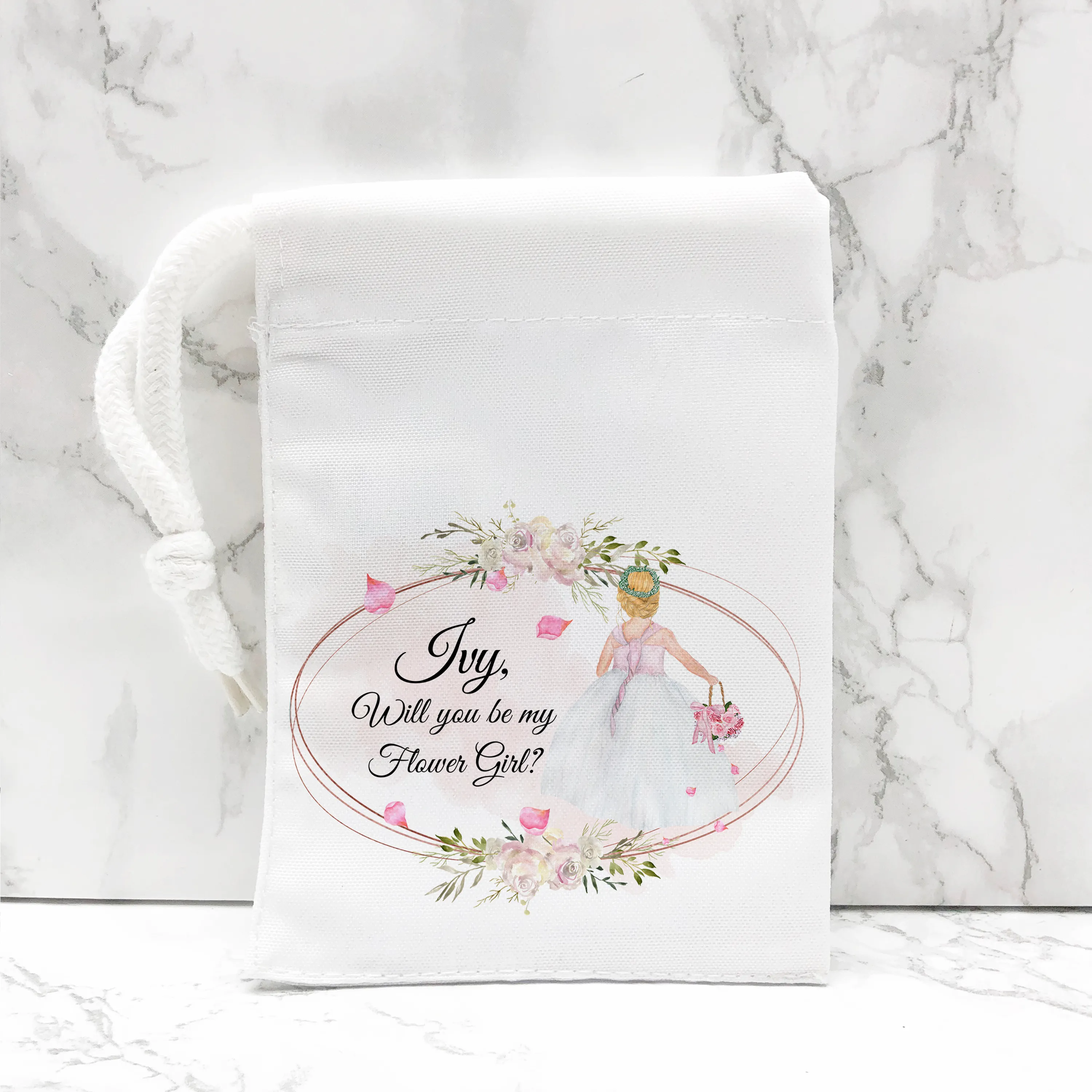 Will you be my Flower Girl, Bridesmaid, Maid of Honour Proposal Small Drawstring Bag